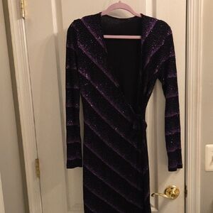 Elegant Black and Purple Striped Dress